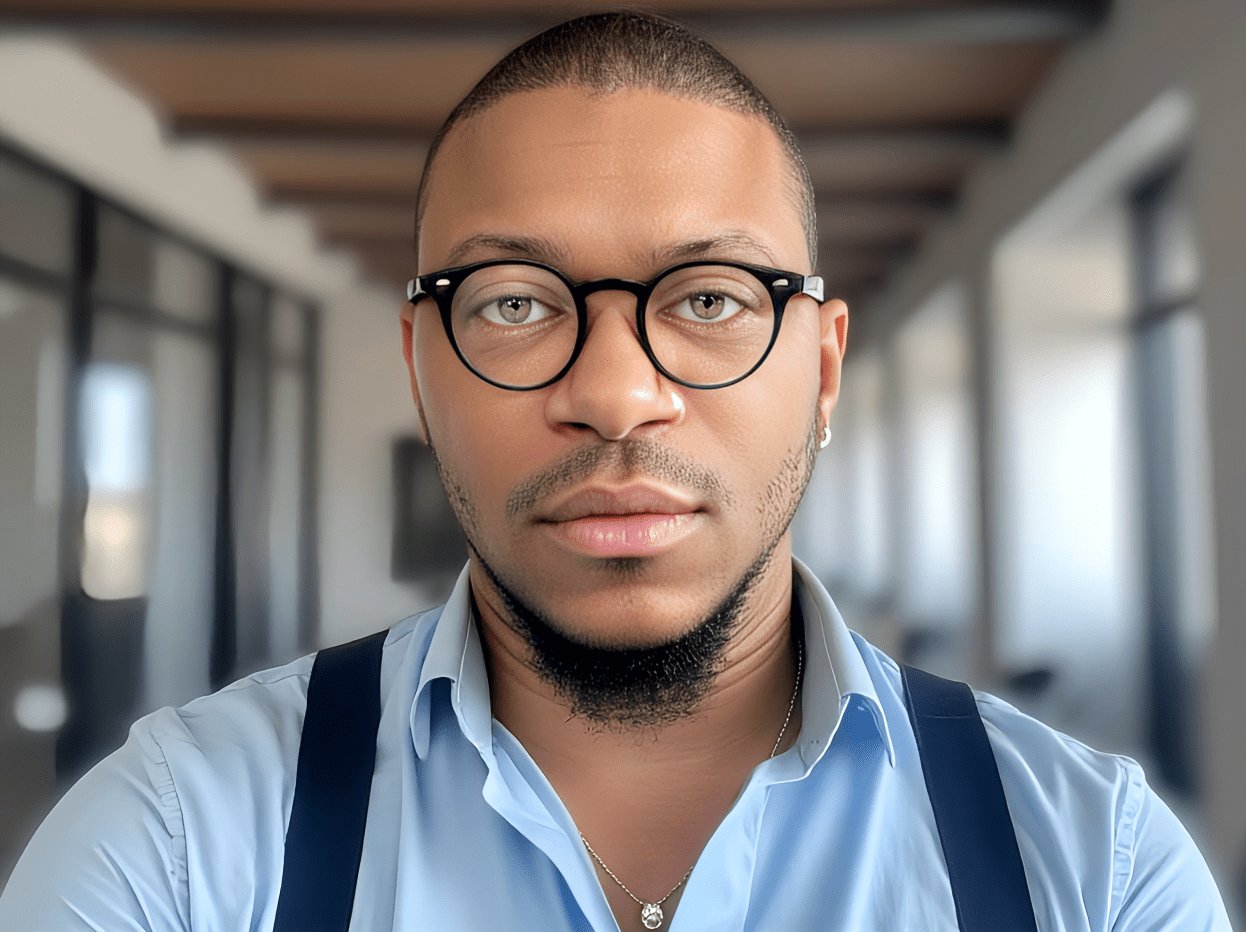 A profile image of a man (Antonio Matta) wearing a collared shirt with suspenders and glasses, standing in an office